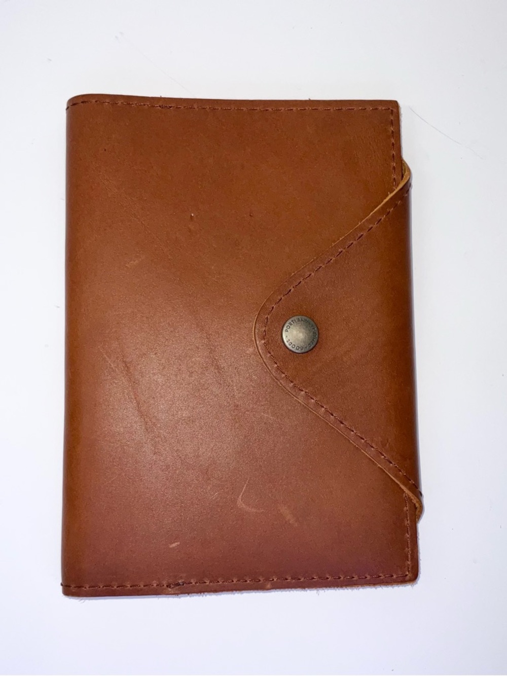 Portland Leather Medium Snap Journal in Honey with new journal notebook